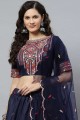 Embroidered Cotton Party Lehenga Choli in Blue with Dupatta