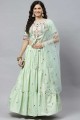 Cotton Party Lehenga Choli with Embroidered in Pista