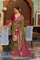 Zari,printed,weaving Patola silk Olive  Banarasi Saree with Blouse