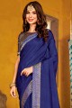 Silk Blue Saree in Weaving,lace border