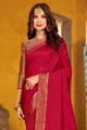 Weaving,lace border Silk Pink Saree with Blouse