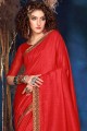 Silk Red Saree in Lace border