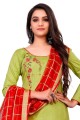 Cotton Salwar Kameez in Green with Lace border