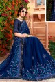 Embroidered,stone with moti Saree in Blue Art silk