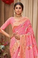Pink Saree with Zari Cotton