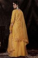 Mustard Embroidered Palazzo Suit in Soft net