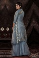 Grey Embroidered Soft net Palazzo Suit