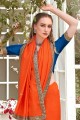 Silk Lace border Orange Saree with Blouse