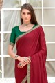 Silk Lace border Maroon Saree with Blouse