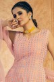 Peach Embroidered Georgette Sharara Suit