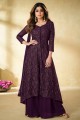Palazzo Suit with Wine Embroidered Georgette