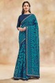 Teal green Organza Saree with Mirror,embroidered