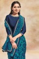 Teal green Organza Saree with Mirror,embroidered
