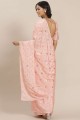 Peach Saree in Silk with Mirror,embroidered