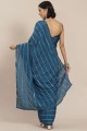 Teal blue Mirror,embroidered Saree in Silk
