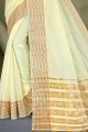 Weaving Saree in Cream Cotton and silk