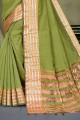 Mehndi Weaving Saree in Cotton and silk