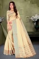 Cotton and silk Weaving Chiku  Saree with Blouse