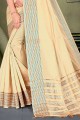 Cotton and silk Weaving Chiku  Saree with Blouse