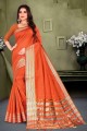 Saree in Rust Cotton and silk with Weaving
