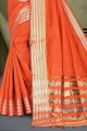 Saree in Rust Cotton and silk with Weaving