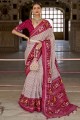 Saree in Off white Patola silk with printed Zari,
