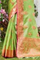 Organza Green Saree in Zari,weaving