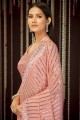 Thread,embroidered Art silk Saree in Baby pink with Blouse
