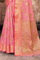 Saree in Zari,weaving Pink  Silk