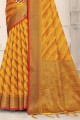 Zari,weaving Saree in Yellow Organza