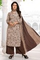 Brown Palazzo Suit with Printed Crepe