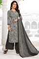 Crepe Palazzo Suit in Grey with Printed