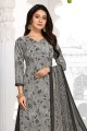 Crepe Palazzo Suit in Grey with Printed