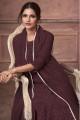 Georgette Palazzo Suit in Wine  embroidered with Dupatta