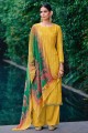 Yellow Digital print palazzo suit in Silk