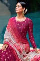Silk palazzo suit with Digital print in Burgundy