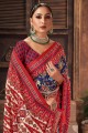 Saree in Blue Patola silk with Printed,lace border