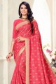 Saree in Pink Silk with Printed