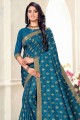 Printed Silk Teal blue Saree with Blouse
