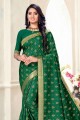 Green Saree in Silk  Printed