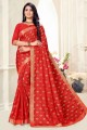 Printed Silk Saree in Red