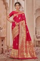 Weaving Banarasi silk Red Banarasi Saree with Blouse