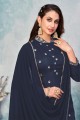 Embroidered Palazzo Suit in Blue Art silk