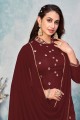 Maroon Embroidered Art silk Palazzo Suit