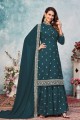 Teal blue Palazzo Suit with Embroidered Art silk