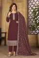 Salwar Kameez in Maroon Faux georgette with Embroidered