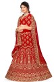 Velvet Red Stone with moti Bridal Lehenga Choli with Dupatta