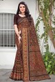 Brown Saree in Cotton with Printed