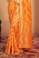 Zari,weaving Saree in Orange Cotton