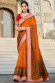 Printed,weaving Patola silk Saree in with Orange Blouse